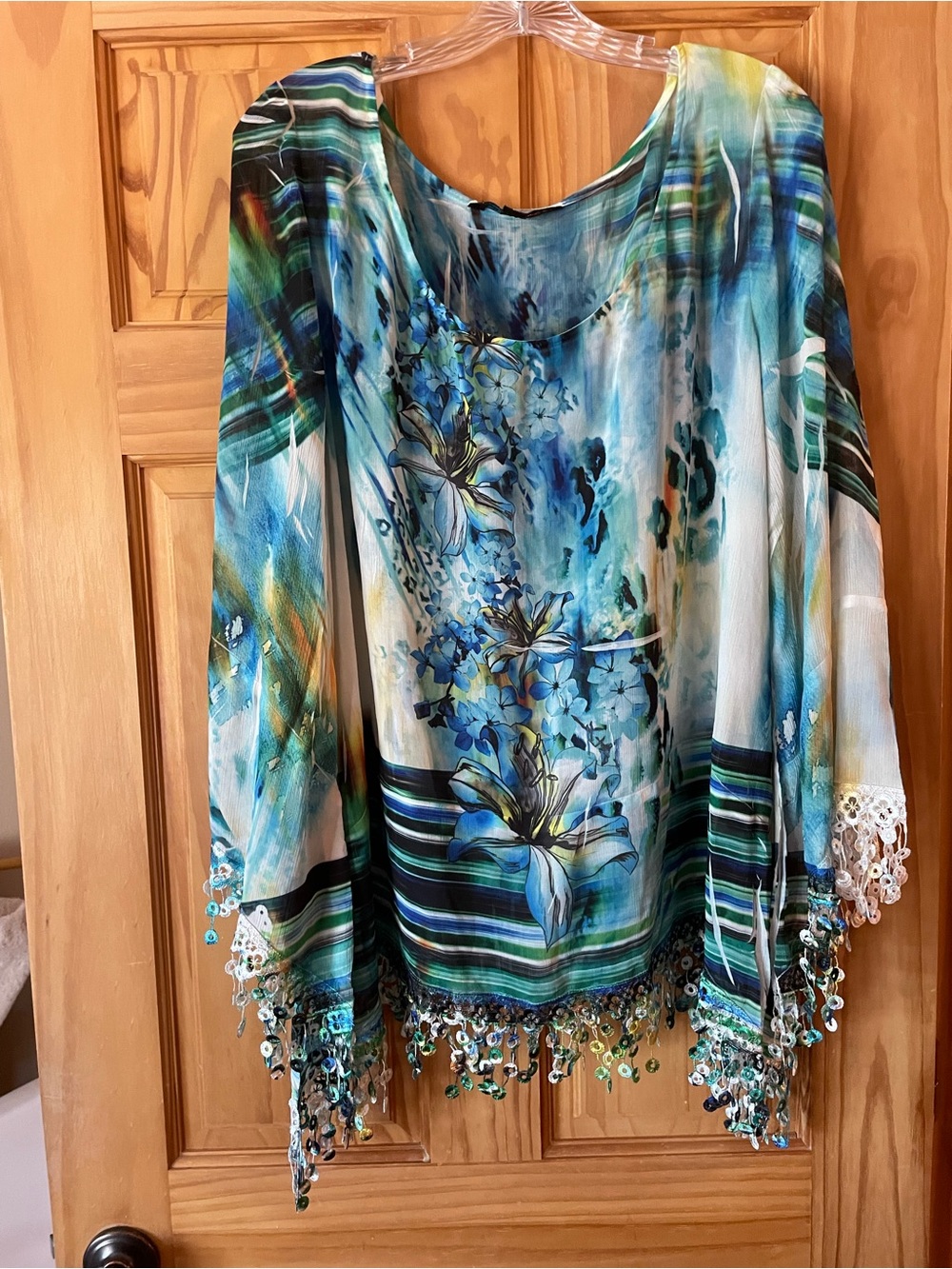 Mushka by Sienna Rose Lightweight Floral Tunic Top in Blue and Green